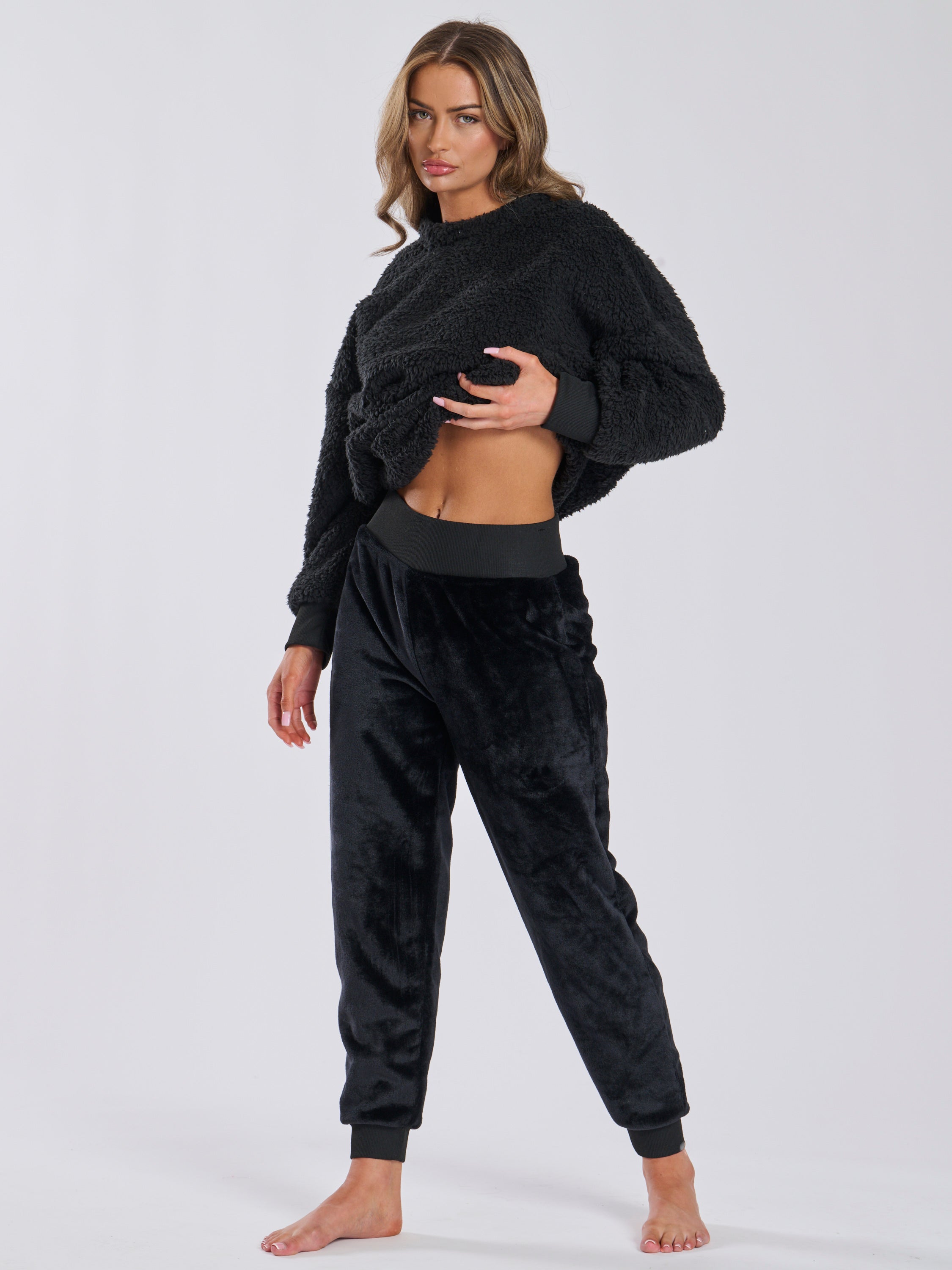 BLACK BORG REMOVEABLE SNOOD JUMPER LUXURY FLEECE JOGGER LOUNGE SET Continental Textiles