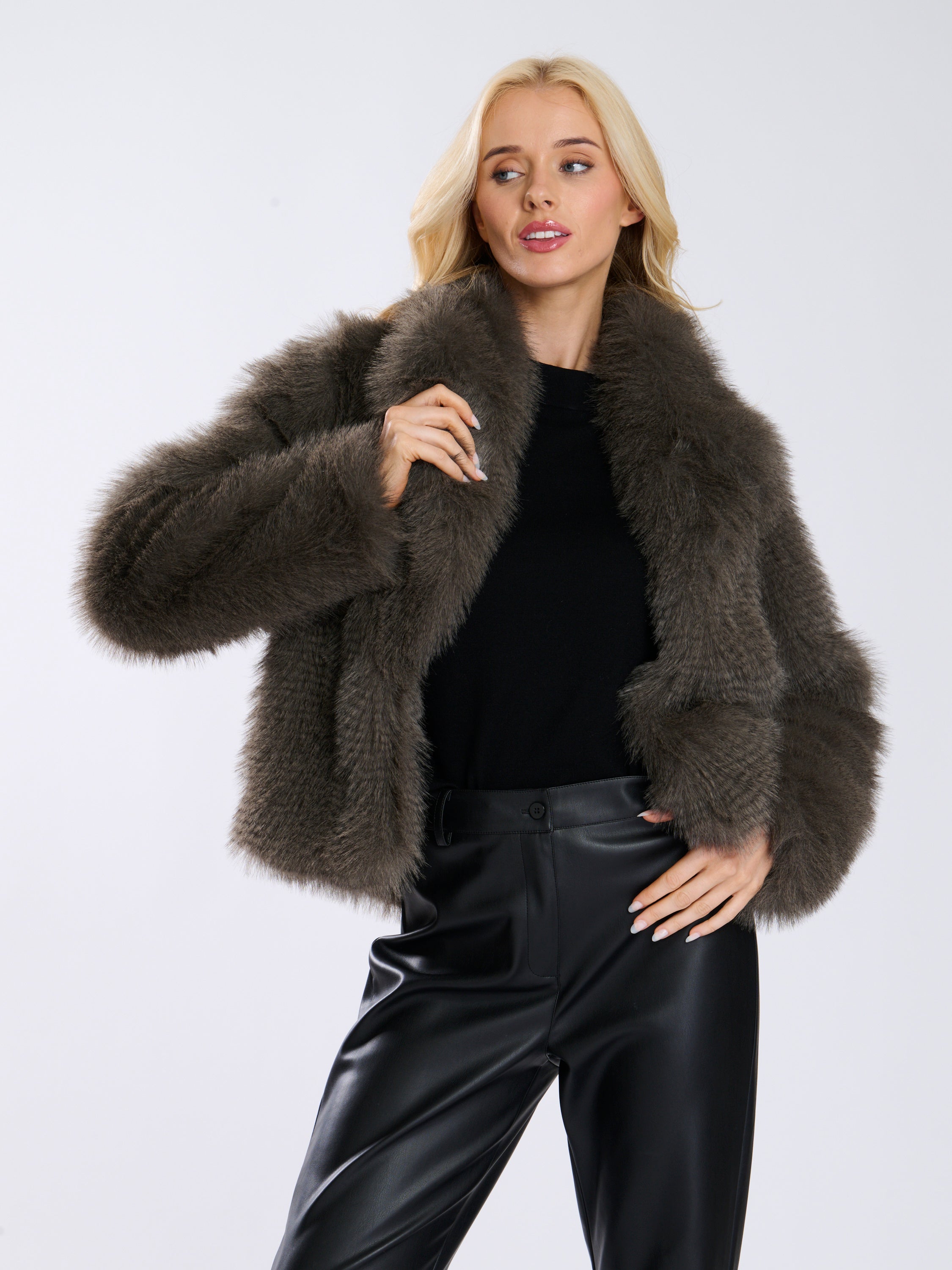 Short grey fur jacket online