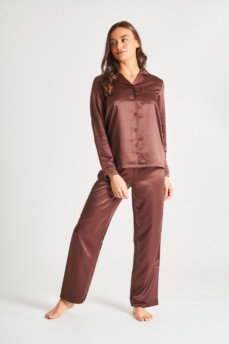 CHOCOLATE TRADITIONAL LONG SLEEVE SHIRT AND TRADITIONAL LONG PANTS SET Continental Textiles